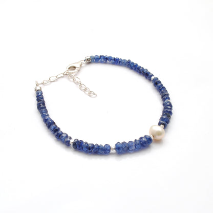 925 Sterling Silver Kyanite & Pearl Beaded Bracelet – Dainty Gift