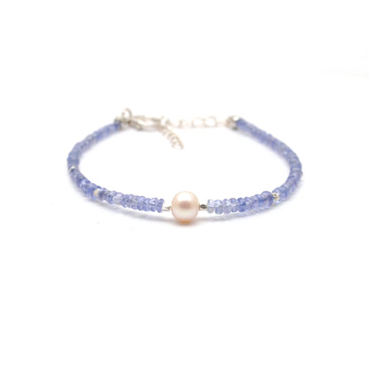 925 Sterling Silver Tanzanite & Pearl Bracelet – Elegant Blue & White Gemstone Jewelry Gift for Her