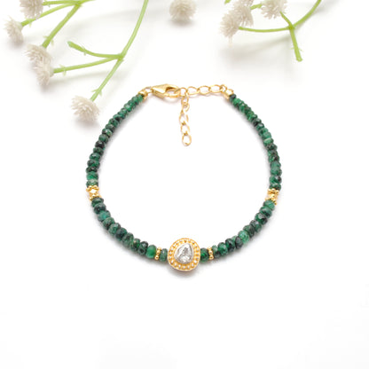 925 Sterling Silver Emerald & Diamond Bracelet – Handmade Gemstone Jewelry