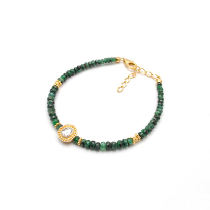 925 Sterling Silver Emerald & Diamond Bracelet – Handmade Gemstone Jewelry