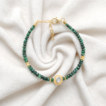 925 Sterling Silver Emerald & Diamond Bracelet – Handmade Gemstone Jewelry