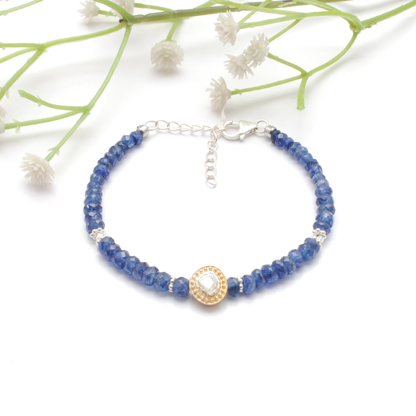 925 Sterling Silver Blue Sapphire & Diamond Bracelet – Dainty Gemstone Jewelry Gift