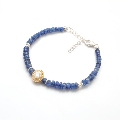 925 Sterling Silver Blue Sapphire & Diamond Bracelet – Dainty Gemstone Jewelry Gift