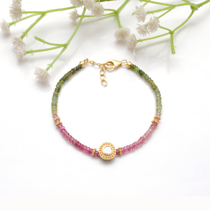 925 Sterling Silver Bracelet with Multi Tourmaline & Diamond Accents – Elegant Gemstone Jewelry