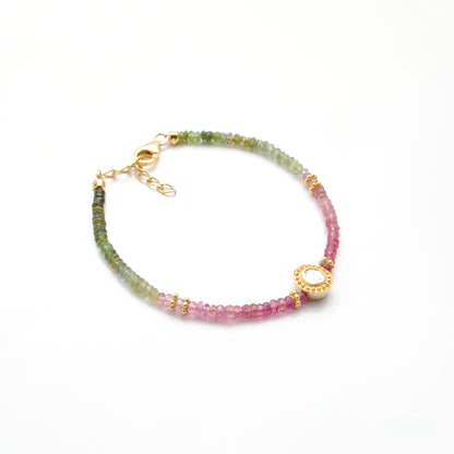 925 Sterling Silver Bracelet with Multi Tourmaline & Diamond Accents – Elegant Gemstone Jewelry