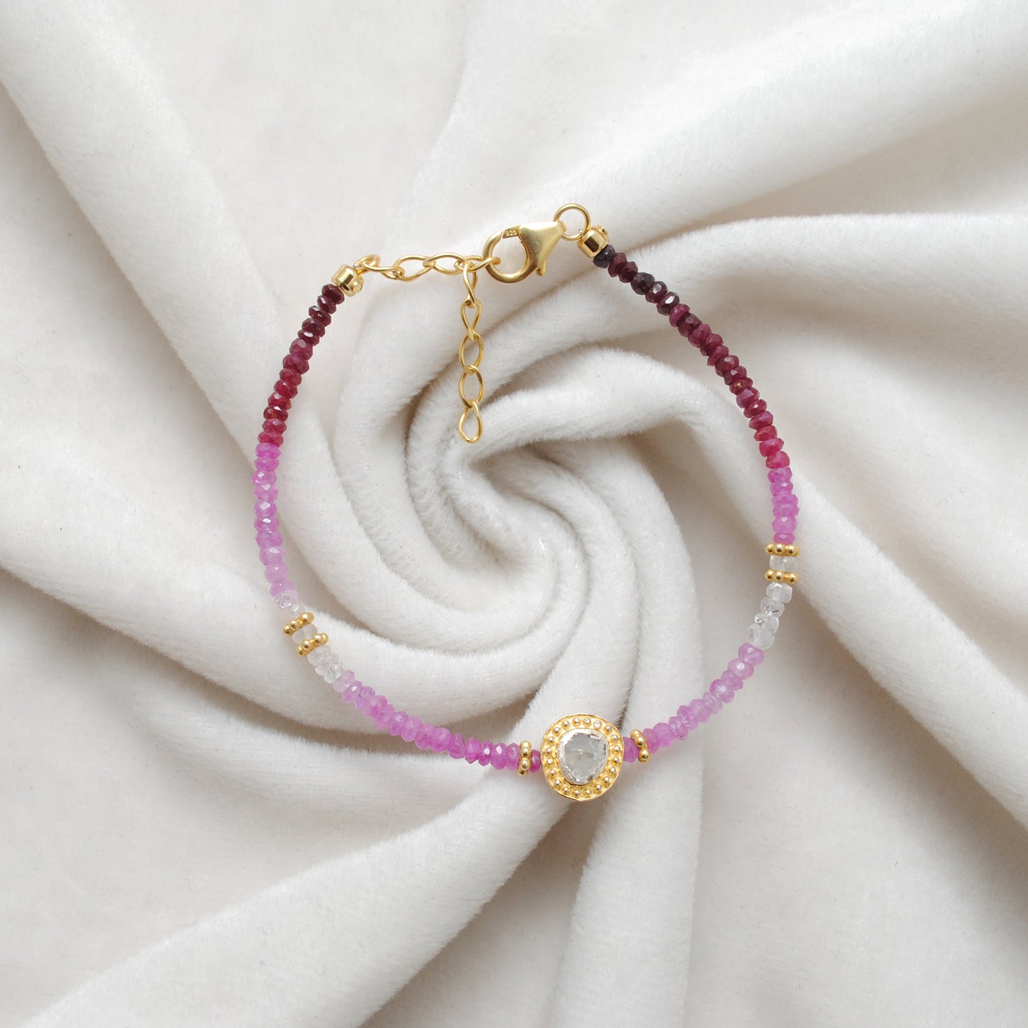 925 Sterling Silver Shaded Ruby & Diamond Bracelet – 8 Inch Gemstone Jewelry
