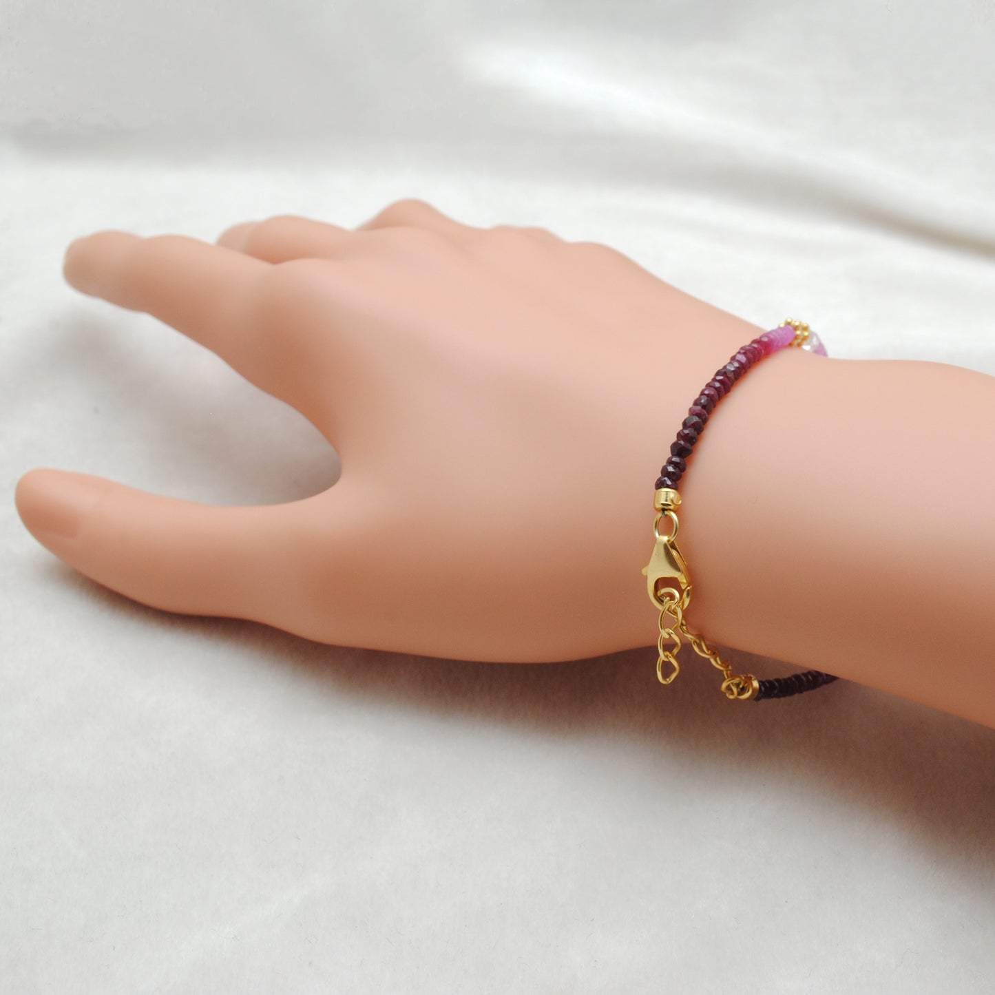 925 Sterling Silver Shaded Ruby & Diamond Bracelet – 8 Inch Gemstone Jewelry