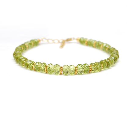 925 Sterling Silver Natural Peridot Beaded Bracelet – 8 Inch Gemstone Jewelry
