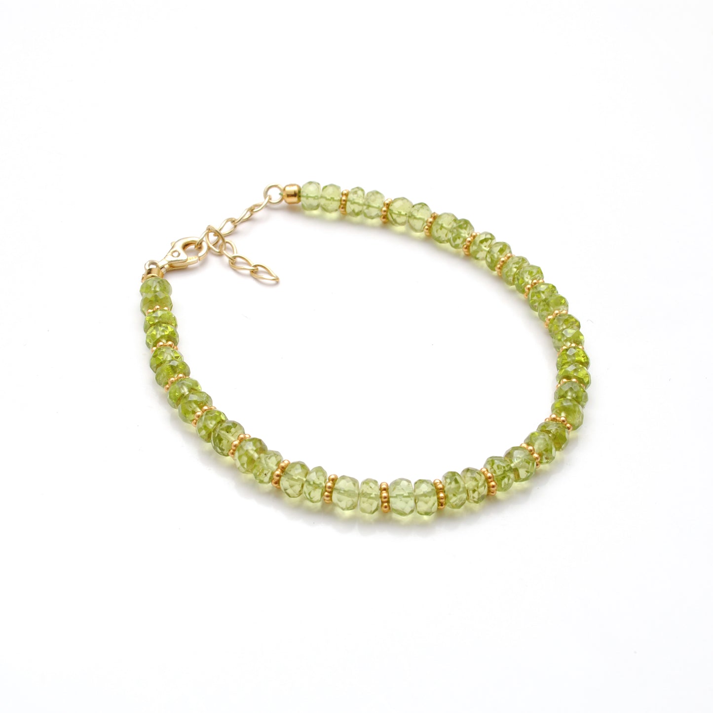 925 Sterling Silver Natural Peridot Beaded Bracelet – 8 Inch Gemstone Jewelry