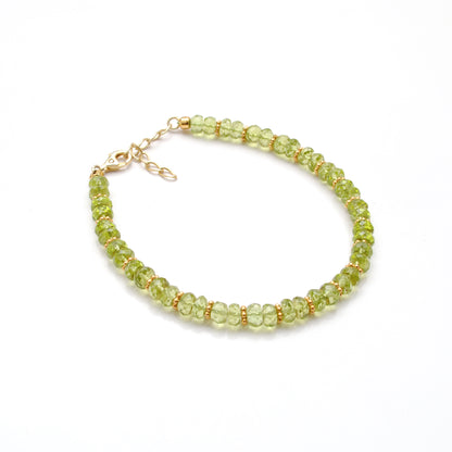 925 Sterling Silver Natural Peridot Beaded Bracelet – 8 Inch Gemstone Jewelry