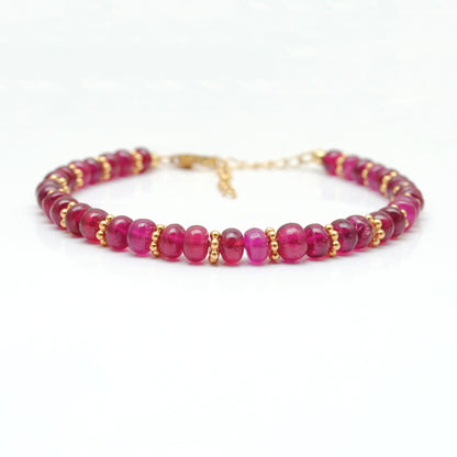 925 Sterling Silver Natural Ruby Beaded Bracelet – 9 inch Gemstone Jewelry