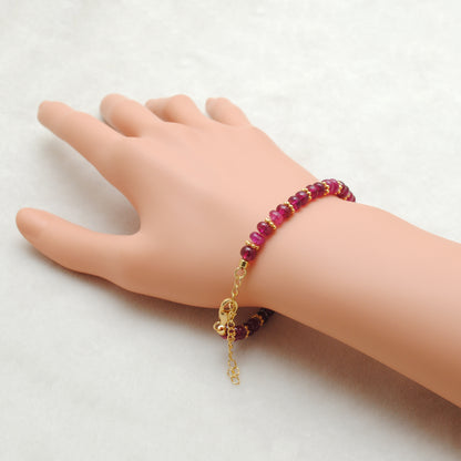 925 Sterling Silver Natural Ruby Beaded Bracelet – 9 inch Gemstone Jewelry