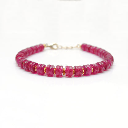 Ruby Bracelet, 925 Sterling Silver, 7.5-Inch Genuine Ruby Gemstone Jewelry