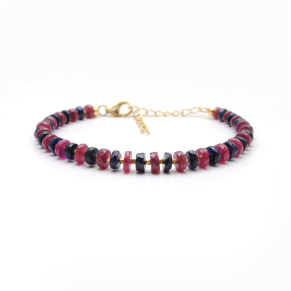 925 Sterling Silver Ruby & Multi-Sapphire Beaded Bracelet