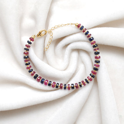 925 Sterling Silver Ruby & Multi-Sapphire Beaded Bracelet