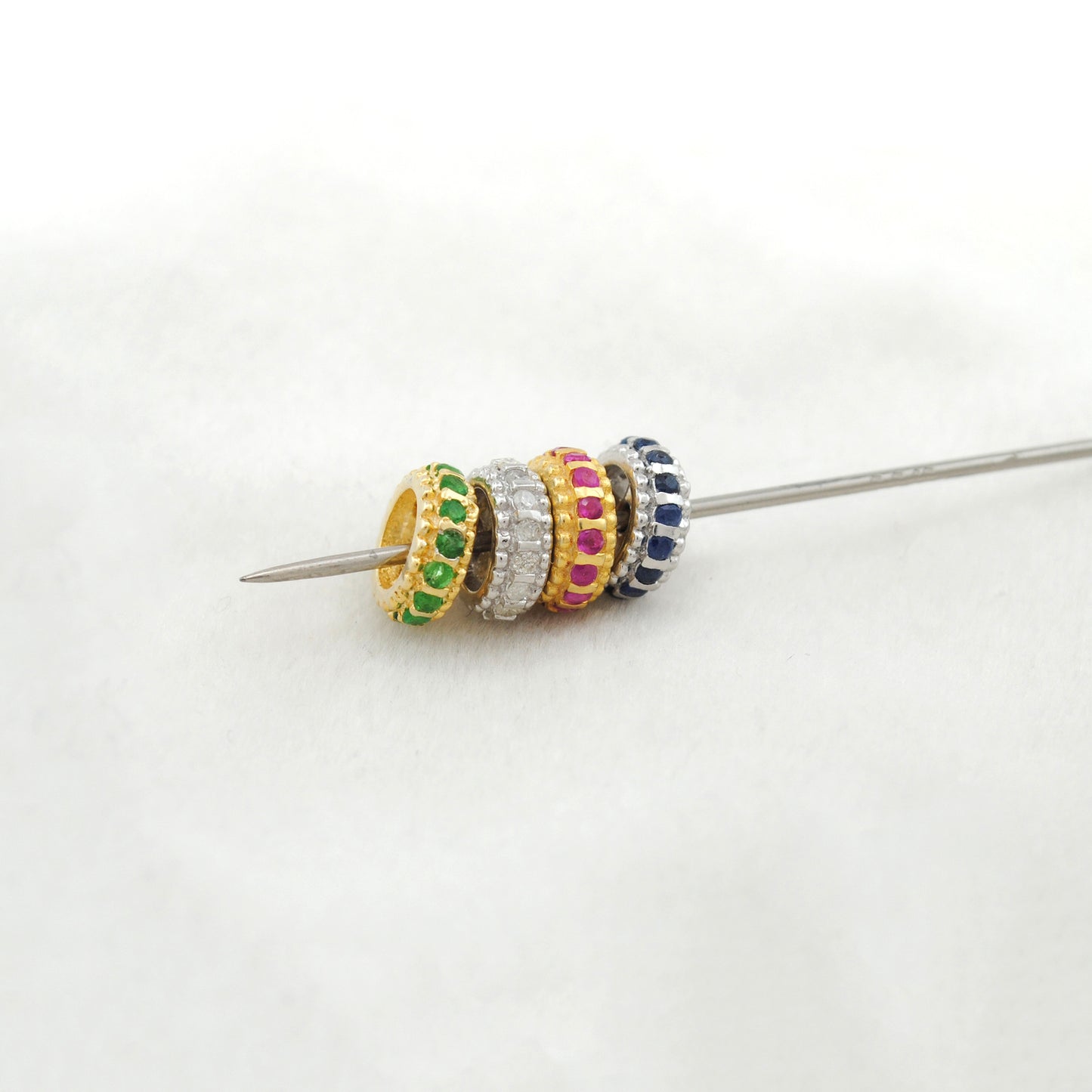 Gemstone Rondelle Spacers Tsavorite Ruby Sapphire Diamond Jewelry Making Findings Beads