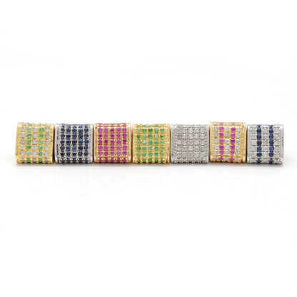 Diamond Ruby Sapphire Pavé Bead Spacer – Sterling Silver 8mm