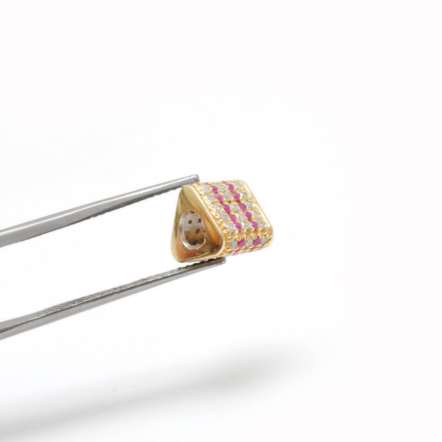 Diamond Ruby Sapphire Pavé Bead Spacer – Sterling Silver 8mm