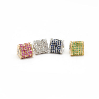 Diamond Ruby Sapphire Pavé Bead Spacer – Sterling Silver 8mm