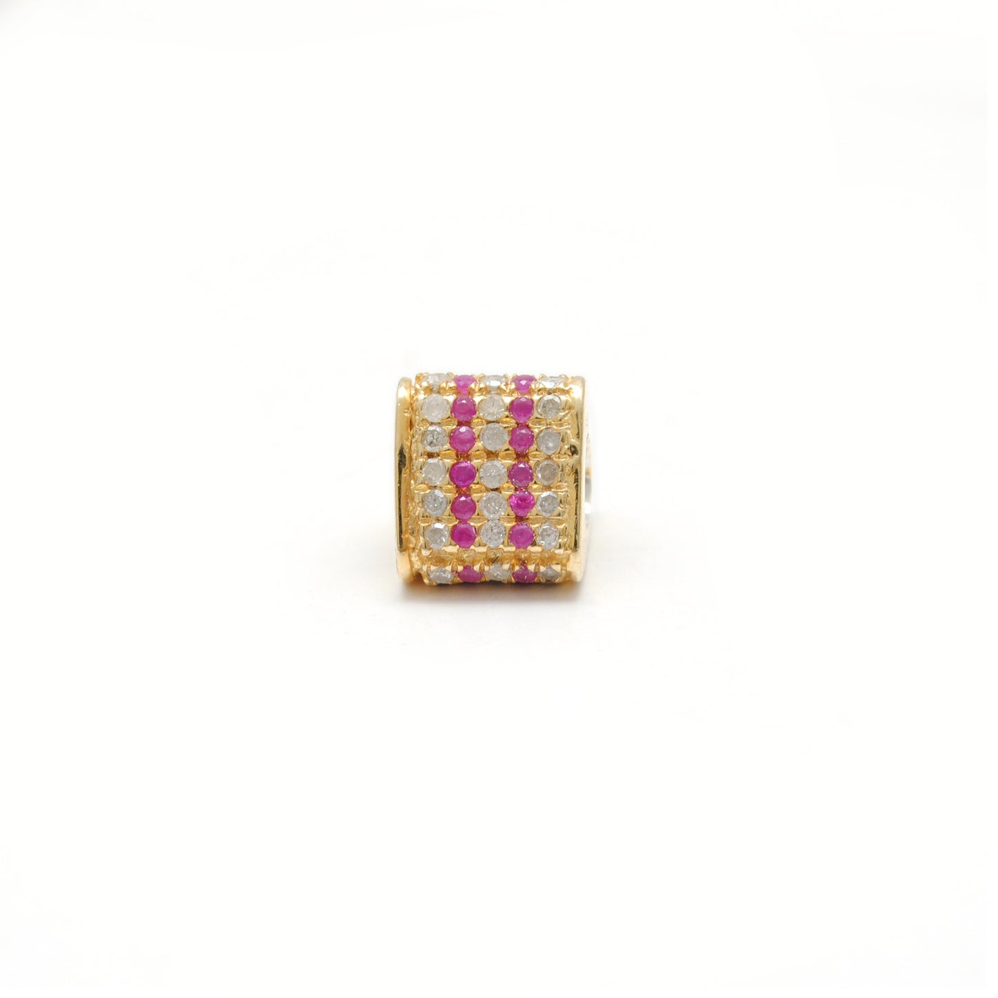 Diamond Ruby Sapphire Pavé Bead Spacer – Sterling Silver 8mm