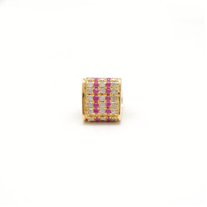 Diamond Ruby Sapphire Pavé Bead Spacer – Sterling Silver 8mm