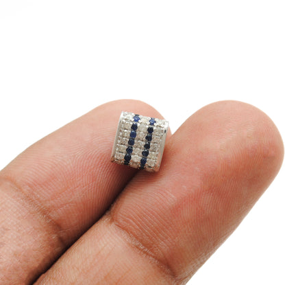 Diamond Ruby Sapphire Pavé Bead Spacer – Sterling Silver 8mm