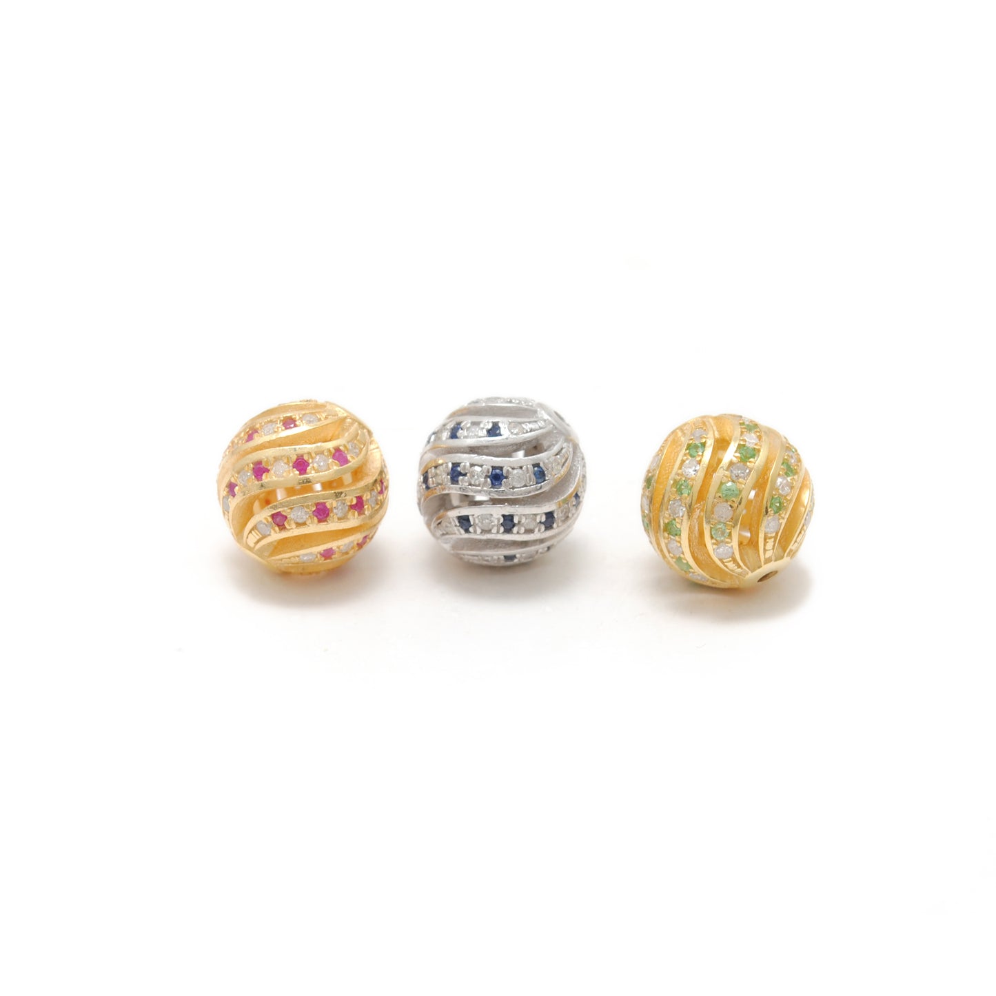 Sterling Silver Pave Diamond Ruby Sapphire Spacer Ball Beads 10mm – DIY Jewelry Craft