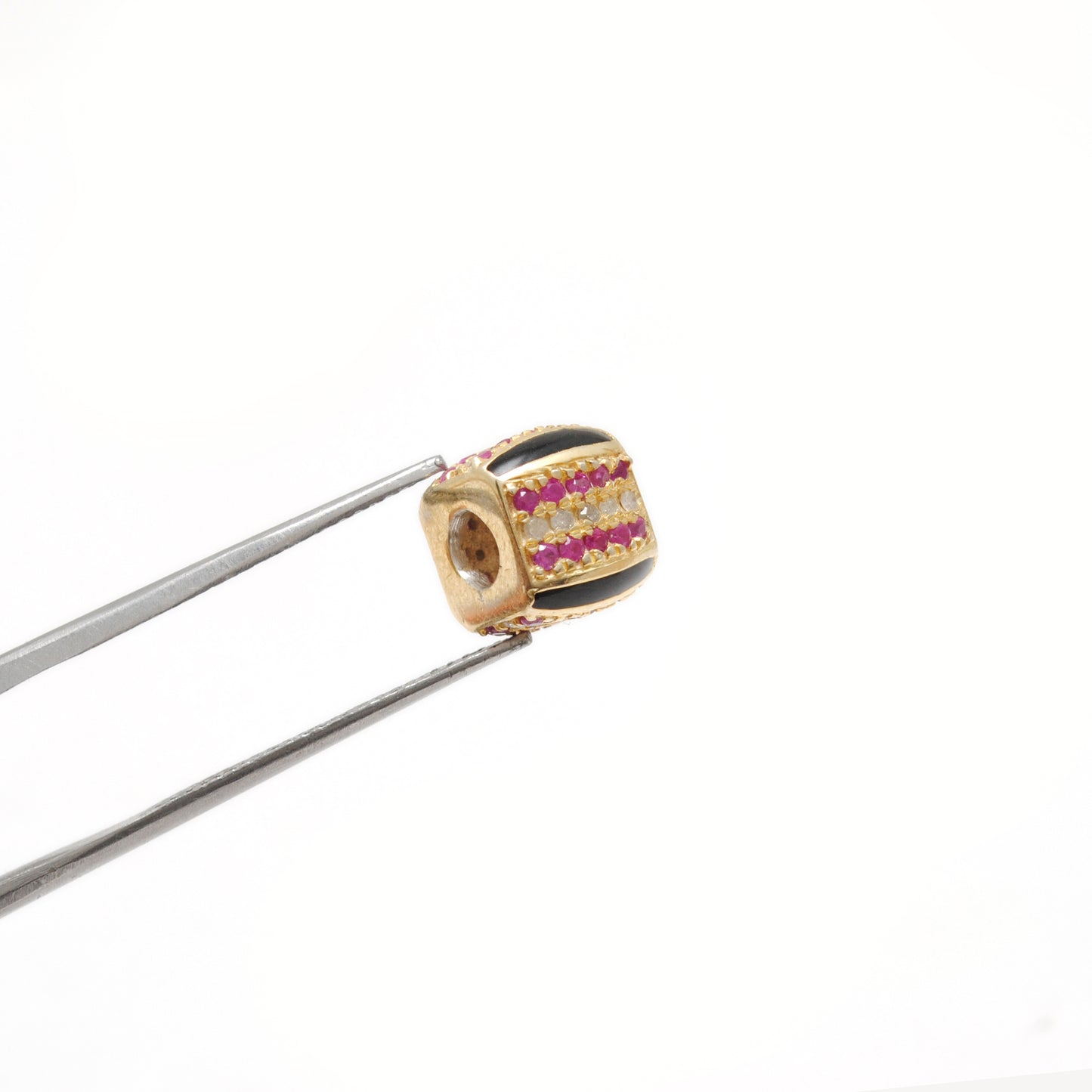 Sterling Silver Diamond Ruby & Blue Sapphire Spacer Beads 8mm – DIY Charm