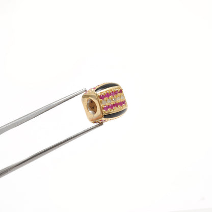 Sterling Silver Diamond Ruby & Blue Sapphire Spacer Beads 8mm – DIY Charm