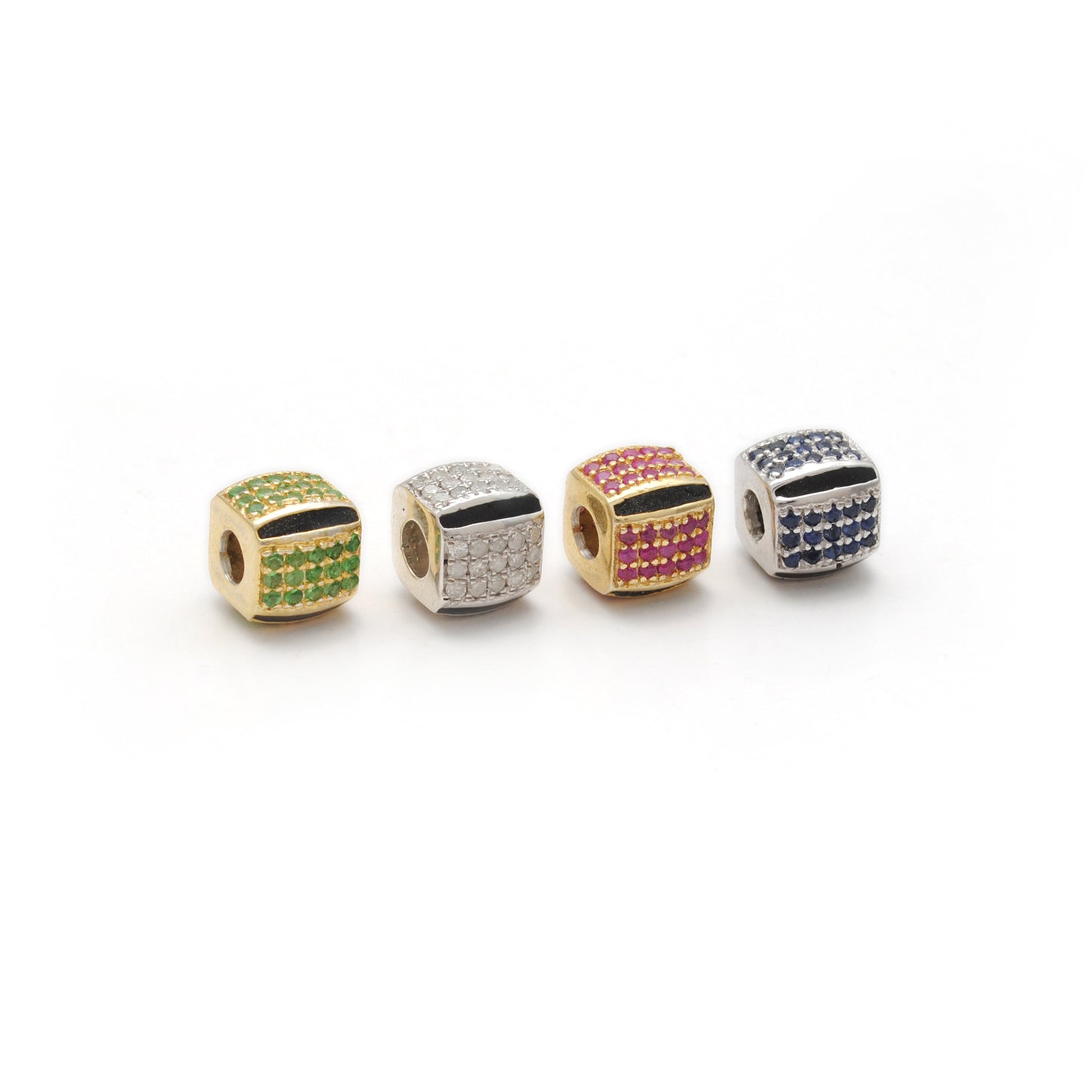 Sterling Silver Diamond Ruby & Blue Sapphire Spacer Beads 8mm – DIY Charm