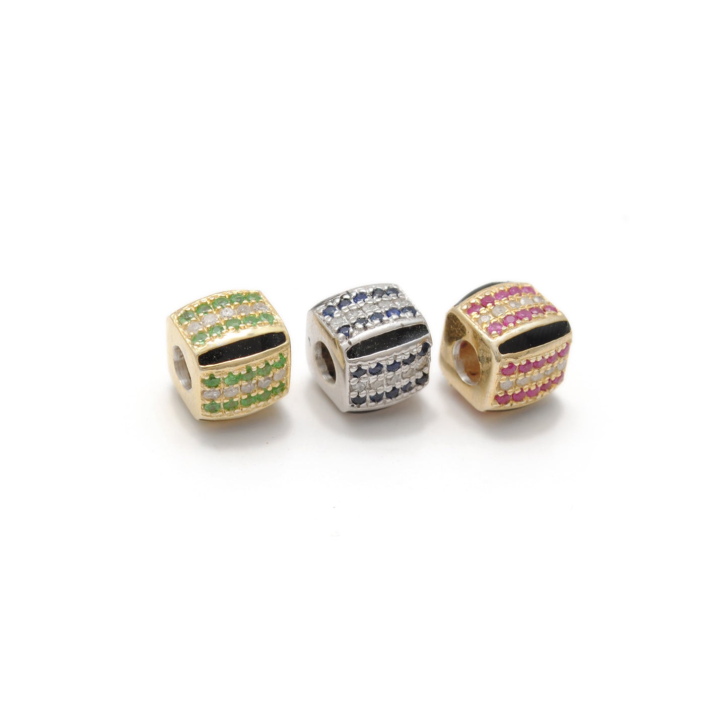 Sterling Silver Diamond Ruby & Blue Sapphire Spacer Beads 8mm – DIY Charm