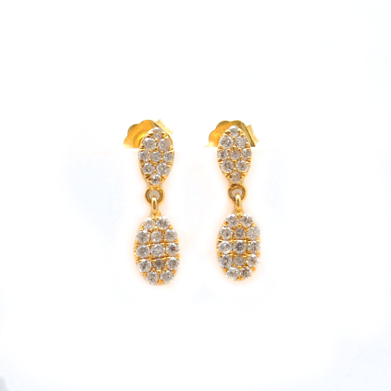 14k Solid Yellow Gold Pave Diamond Minimalist Drop Earrings