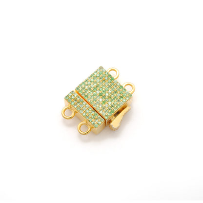 Luxury Diamond, Tsavorite & Ruby Pave Bead Slide Lock Pendant Box Clasp – 20.5x16mm