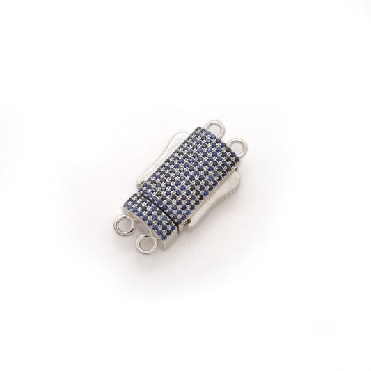 Blue Sapphire, Tsavorite, Ruby & Diamond Sterling Silver Box Slide Lock Charm Clasp