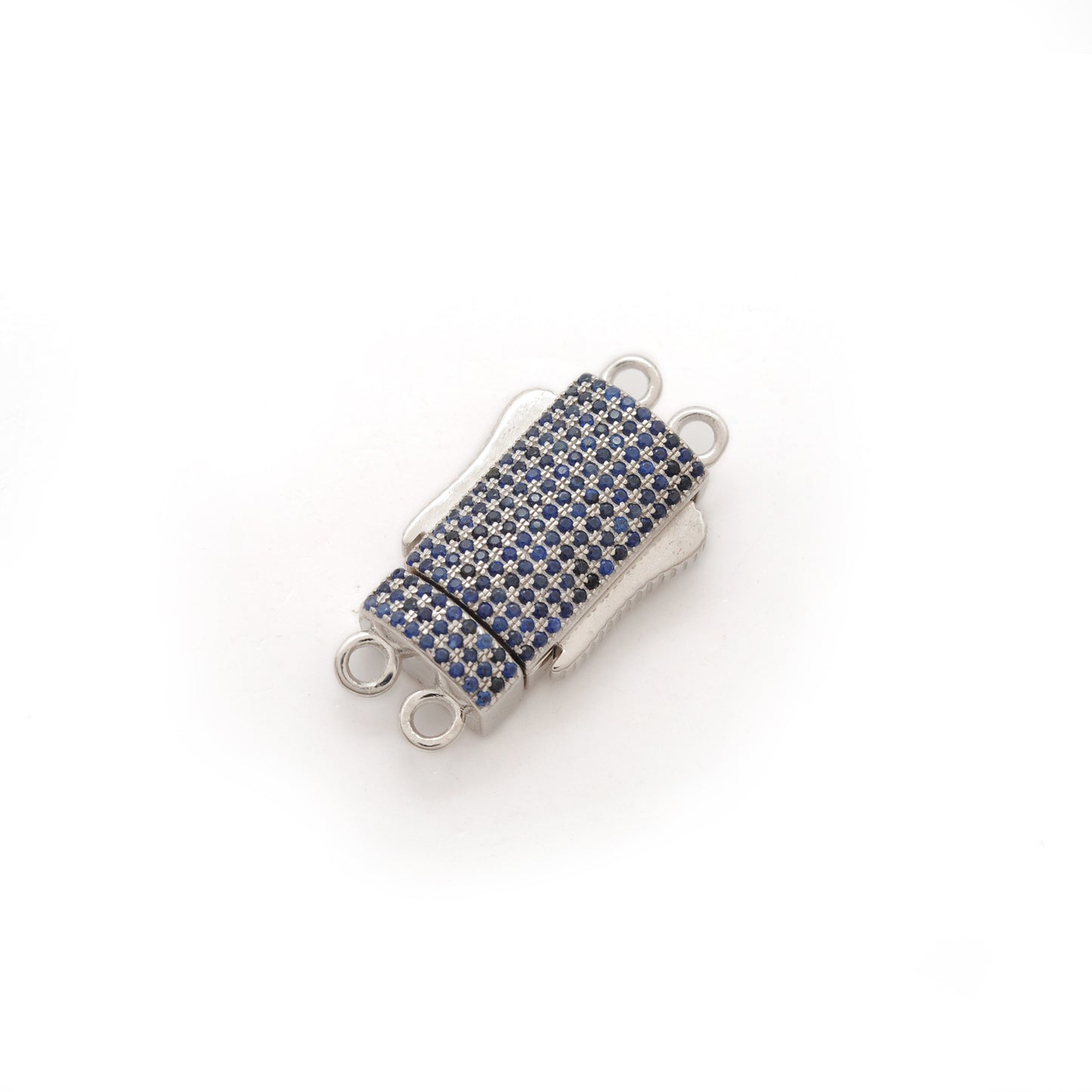 Blue Sapphire, Tsavorite, Ruby & Diamond Sterling Silver Box Slide Lock Charm Clasp