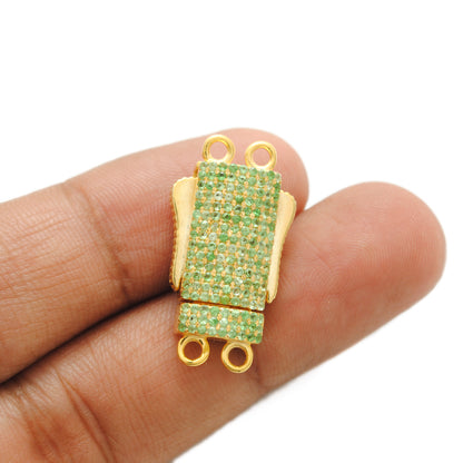 Blue Sapphire, Tsavorite, Ruby & Diamond Sterling Silver Box Slide Lock Charm Clasp