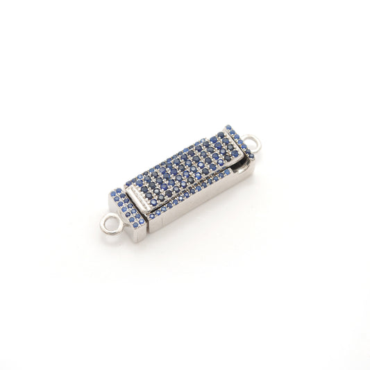 Box Slide Lock Charm with Ruby, Tsavorite & Diamond in Sterling Silver – 29x8mm