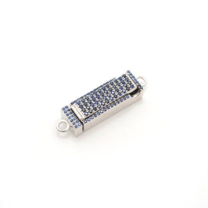 Box Slide Lock Charm with Ruby, Tsavorite & Diamond in Sterling Silver – 29x8mm