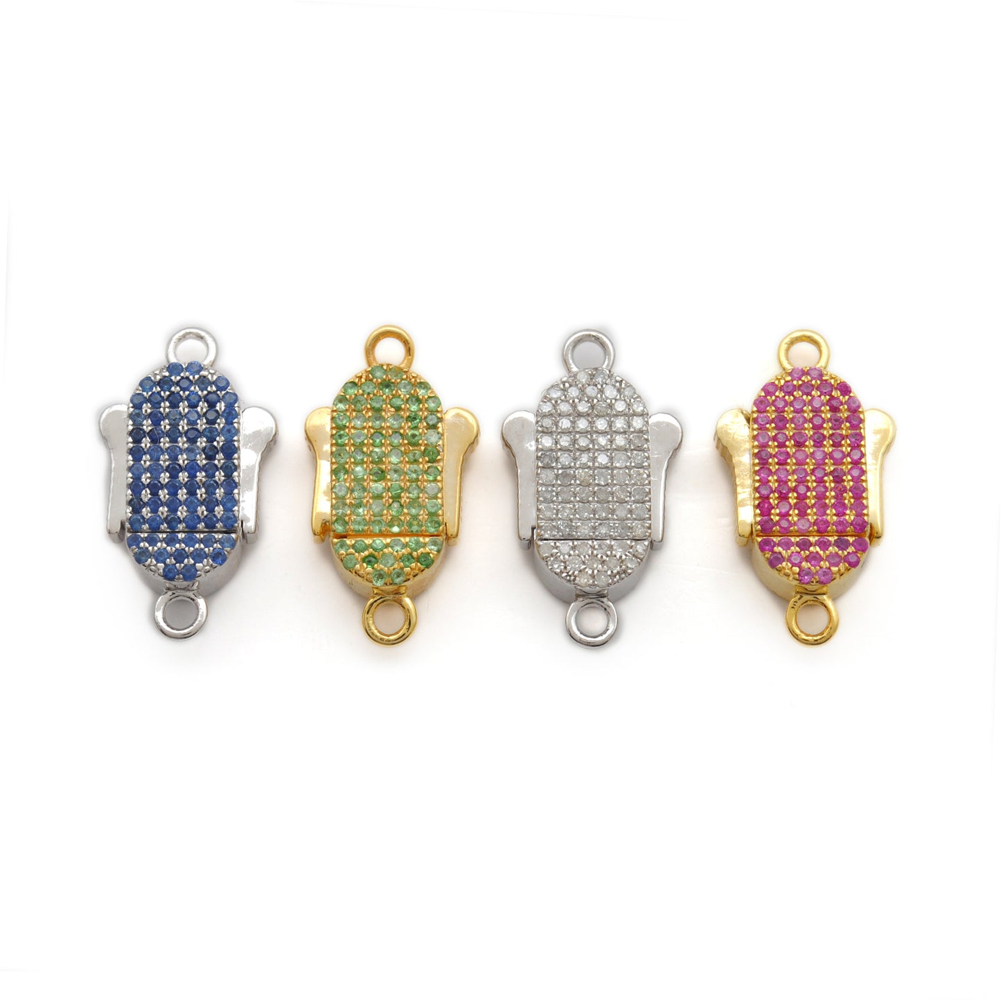 Blue Sapphire, Ruby & Diamond Pavé Box Clasp – Slide Lock Pendant Connector