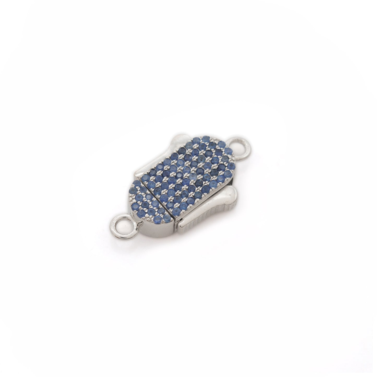 Blue Sapphire, Ruby & Diamond Pavé Box Clasp – Slide Lock Pendant Connector