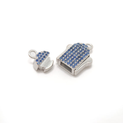 Blue Sapphire, Ruby & Diamond Pavé Box Clasp – Slide Lock Pendant Connector