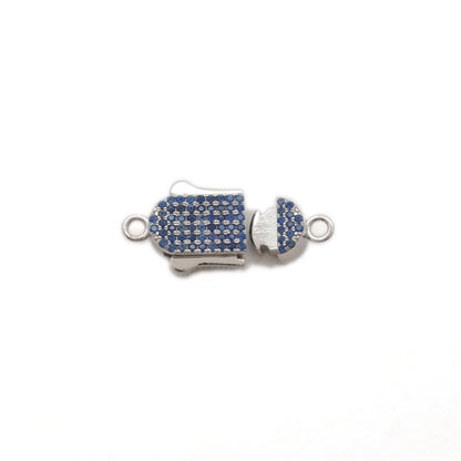 Blue Sapphire, Ruby & Diamond Pavé Box Clasp – Slide Lock Pendant Connector