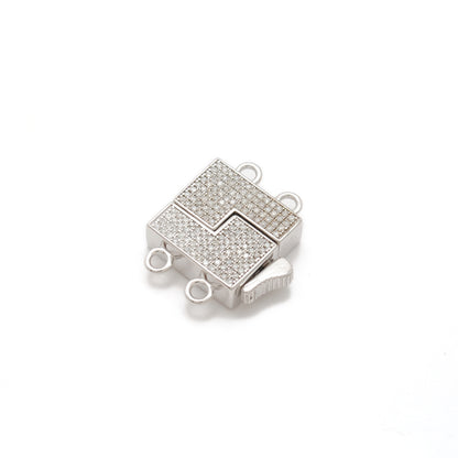 Sterling Silver Pave Lock Clasp with Ruby, Sapphire, Tsavorite & Diamond