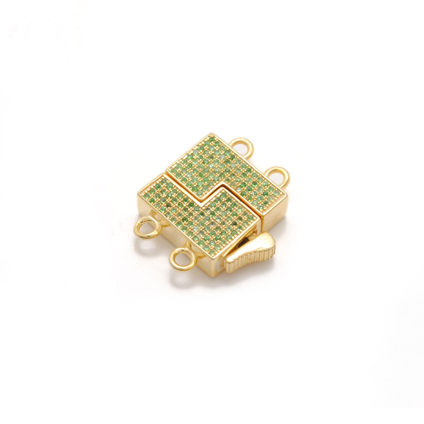 Sterling Silver Pave Lock Clasp with Ruby, Sapphire, Tsavorite & Diamond