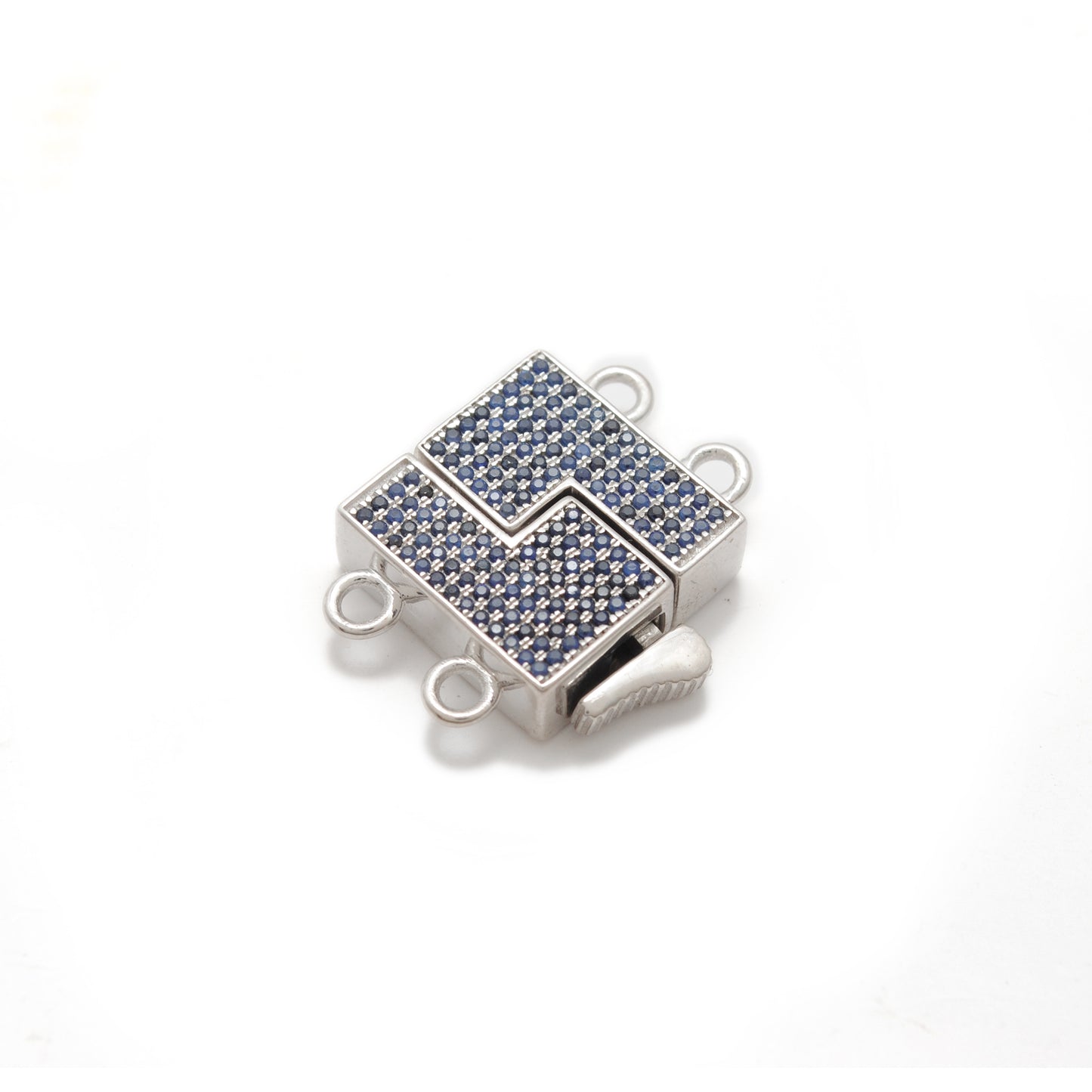Sterling Silver Pave Lock Clasp with Ruby, Sapphire, Tsavorite & Diamond