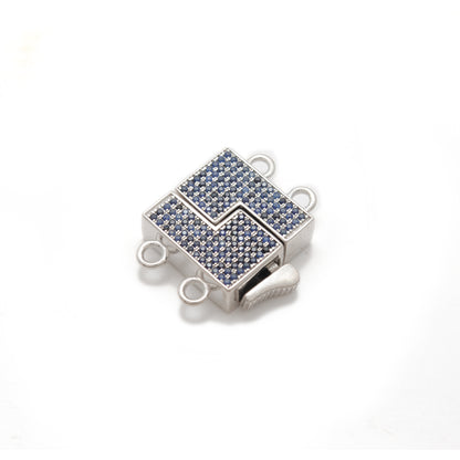 Sterling Silver Pave Lock Clasp with Ruby, Sapphire, Tsavorite & Diamond
