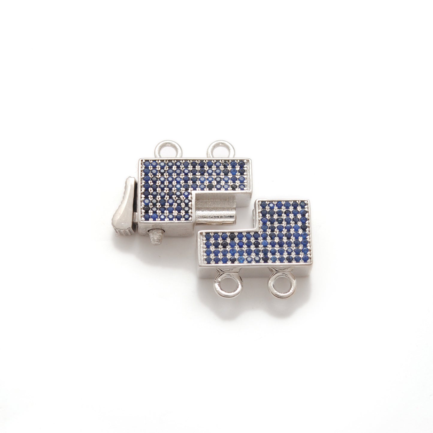 Sterling Silver Pave Lock Clasp with Ruby, Sapphire, Tsavorite & Diamond