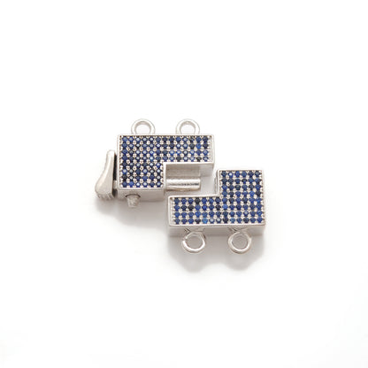 Sterling Silver Pave Lock Clasp with Ruby, Sapphire, Tsavorite & Diamond