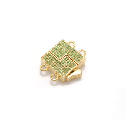 Sterling Silver Pave Lock Clasp with Ruby, Sapphire, Tsavorite & Diamond