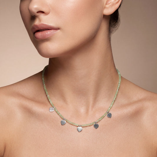Natural Prehnite Beaded Necklace | Handmade Pale Green Gemstone Strand Necklace for Women | Unique Healing Crystal Gift
